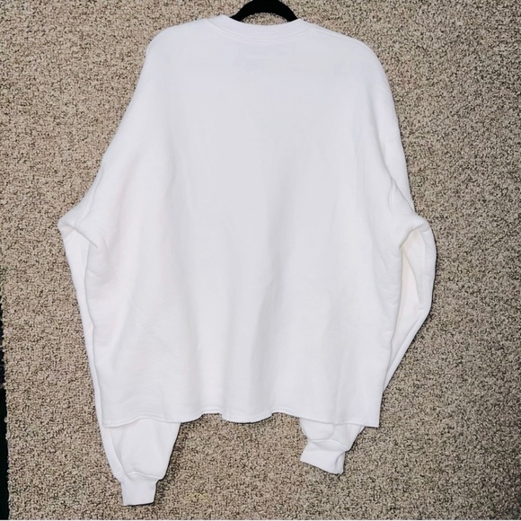 MADHAPPY Solid White Oversized Crewneck Sweatshirt w Raw Hem 100% COTTON Unisex - Picture 6 of 15